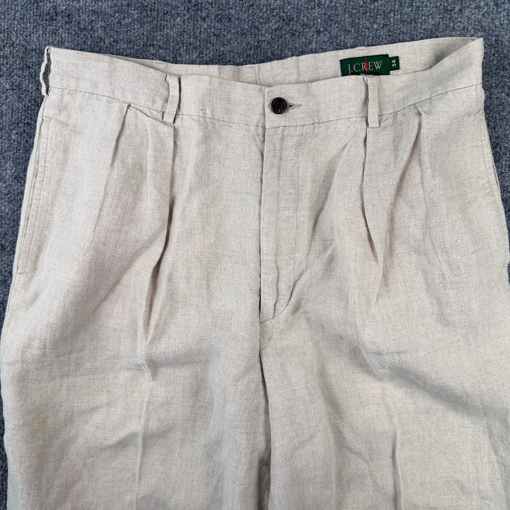 Vintage J Crew Pants Mens 34x30 Beige 100% Linen Pleated Oarsman Chino 80s
